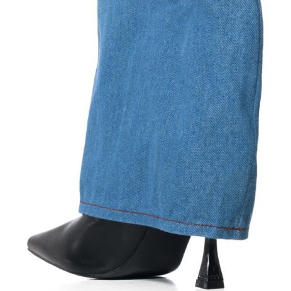 AZALEA WANG " 2 TONE FOLD " FOLD OVER DENIM BOOTIE IN BLUE( BRAND NEW !!!!!!!!!! - Picture 3 of 6